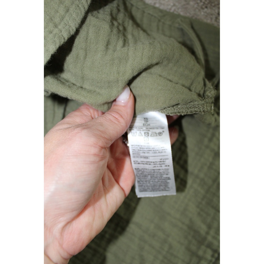 Old Navy Womens XS Olive Green Cotton Gauze Ruffle Neck Pockets Shift Mini Dress - Picture 7 of 9